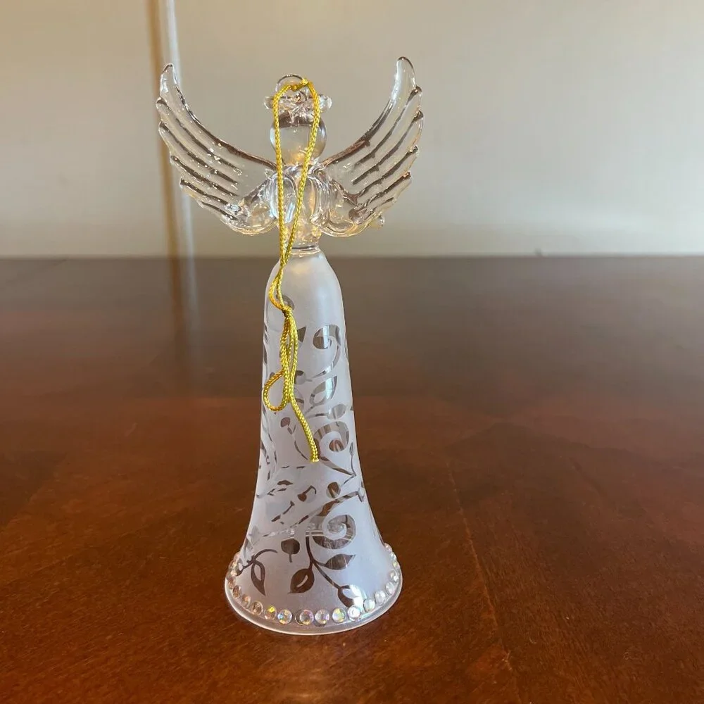 Lenox Glass Angel Ornament Wings & Frosted Joyous Tidings Series  6